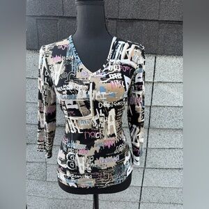 Y2k Abstract Print V-Neck Women's Top